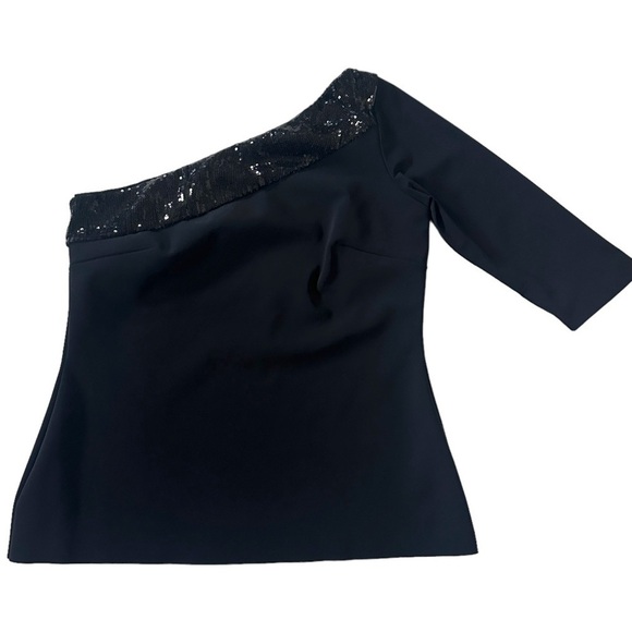 Chiara Boni La Petite Robe di One Shoulder Sequined Top in Black 48 US 12 - Picture 2 of 10